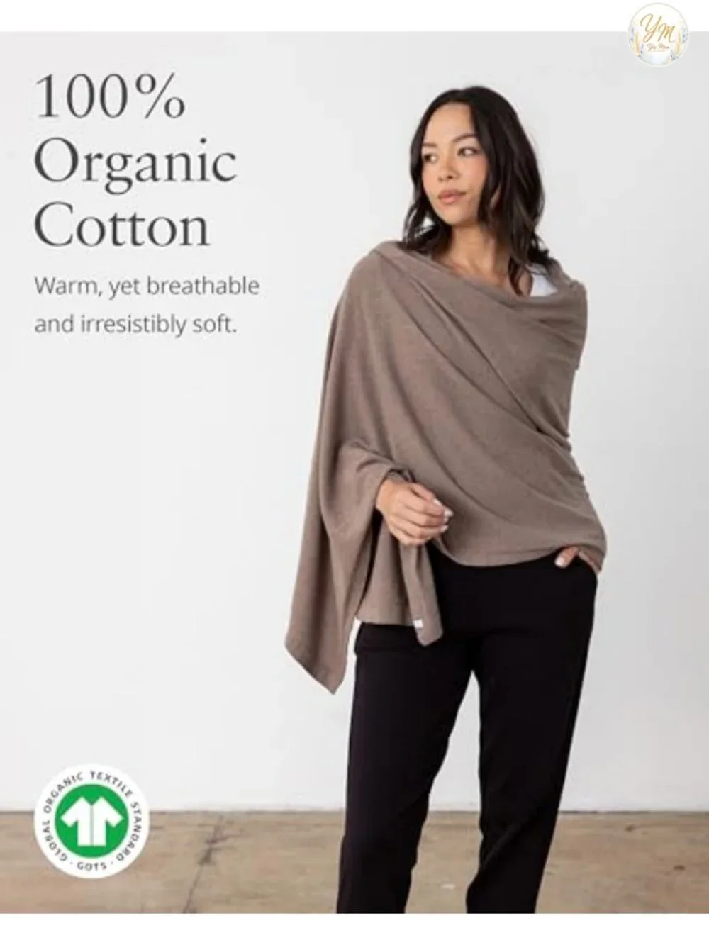 Organic Cotton Travel Scarf Wrap Shawl Women Machine Washable